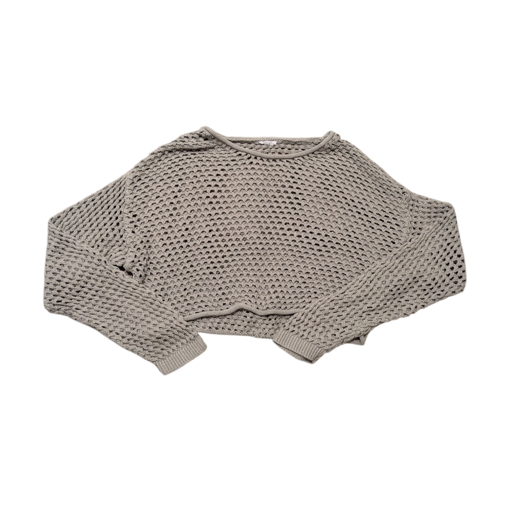 Garage 100% Cotton Knit Open-Weave Sweater Crop in Sage green